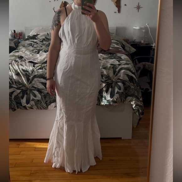 DISSH AISLE WHITE LINEN HIGH NECK DRESS size 6 medium bride bridal wedding maxi - Picture 10 of 11